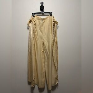 Vintage Cream Wide-Leg Tie Detail Side Slit Pants